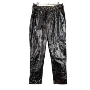 Who What Wear Black Polyurethane Belted Trouser Pants Pleated Dressy Size 4